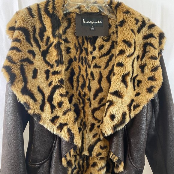 SOLD Incognita Brown Faux Leather Animal Print & Fur Lined Jacket NWOT - Picture 14 of 16